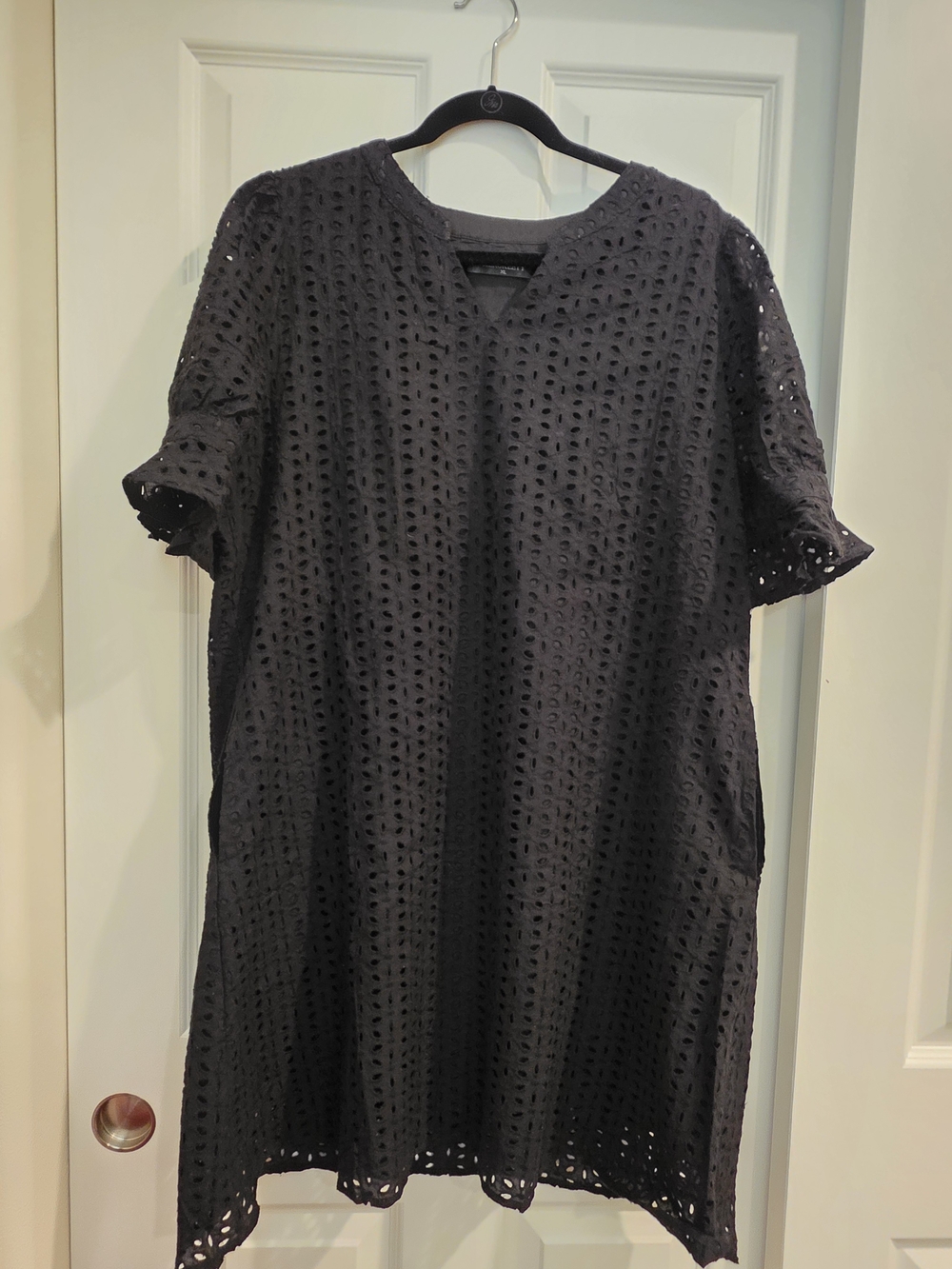 Black Eyelet Short Sleeve Tunic Dress